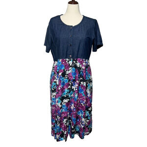 Denim Bodice Floral Midi Dress